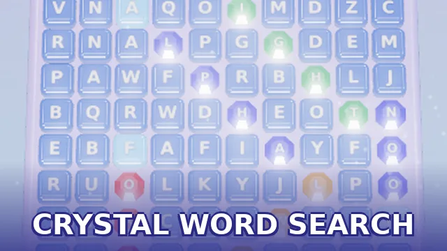 Free online 3D word search puzzle game with frosted ice tiles that turn into colorful crystal gems